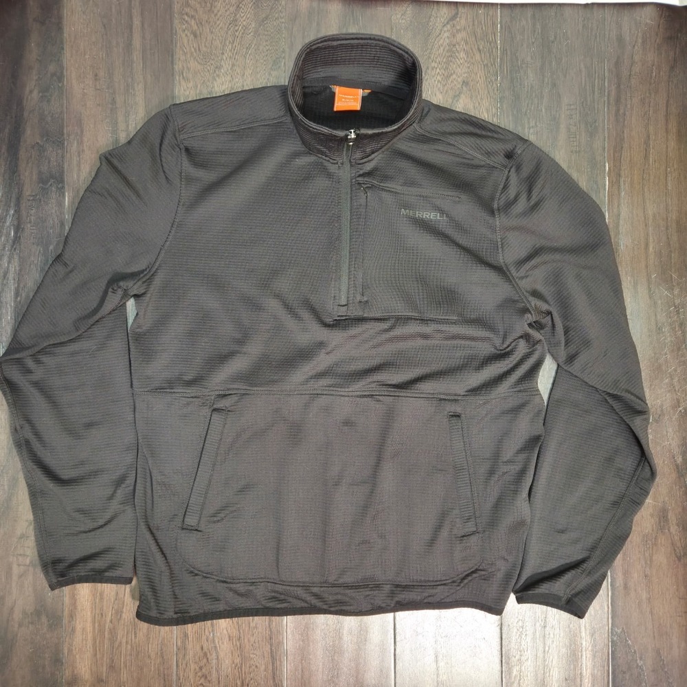 Merrell Sweatshirt Mens Medium Black Thermal Knit 1/4 Zip Mock Neck Pullover